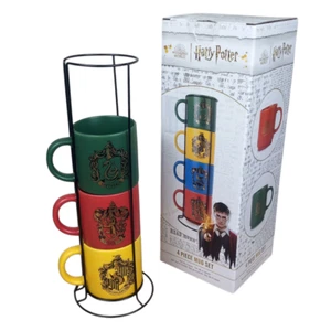 Kaffeebecher Harry Potter Hogwarts Häuser 4er Set Kaffeetassen m. Ständer 300 ml - Bild 1 von 8