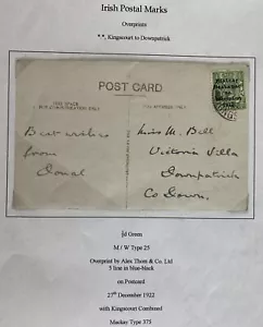 1922 Kingscourt Ireland Christmas postcard Cover to Downpatrick stamp - Picture 1 of 3