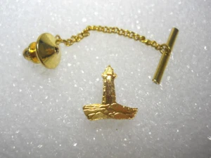 Lighthouse Tie Tack / Lapel Pin Cut From World Coins 24K Yellow Gold Plated New - Picture 1 of 4