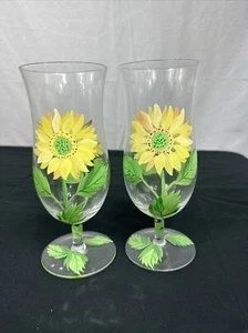 Villeroy Boch Stemware Wine Water Glass Flora Sunflower Hand Painted Set of 2 - Picture 1 of 11