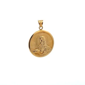 18K Gold Pendant Jesus Christ Saint Joseph Round Religious Fine Jewelry 2.79 g - Bild 1 von 13