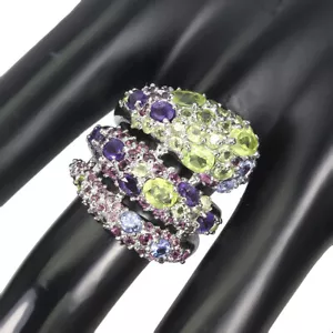 Anillo De Plata 925 Ovalado Con Peridoto Tanzanita Y Rodolita Joyería Talla 9 - Imagen 1 de 10