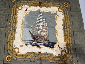 Vintage groß reine Seide Marine Maritim Segeln Yachting Knoten Schiff Schal Stola Halstuch - Bild 1 von 10