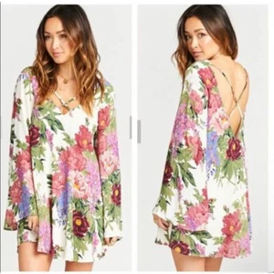 Vestido Show Me Your Mumu Joni Blanco Floral Cambio Largo Manga Campana M - Imagen 1 de 8