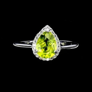 925 Sterling Silver Ring Pear Peridot 8x6mm Natural Gemstone Jewelry Size 7 - Picture 1 of 14