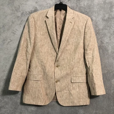Lauren Ralph Lauren 100% Linen Sport Coat Mens 43R Beige Striped Blazer Jacket - Image 1 of 4