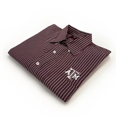 Camisa Grande Texas A&M Aggies Para Hombre Granate Rayas Manga Larga Abotonada Antigua Foto 1 de 4