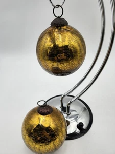 2 Vintage Gold Mercury Crackle Glass Holiday Christmas Ornament Ball Kugel Style - Picture 1 of 15