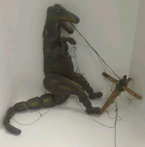 vintage homemade 24" paper mache & wood T-Rex Marionette Folk Art - Nice!!! - Picture 1 of 13