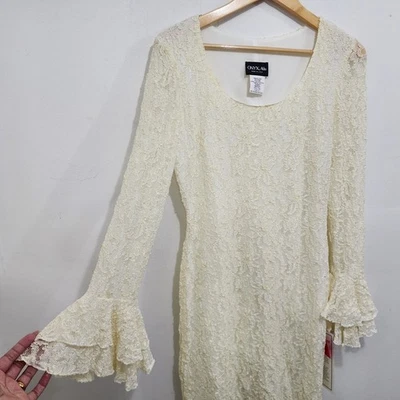 Mini Vestido Onyx Nite Años 90 Vintage Crema Encaje Manga Campana NUEVO Para Mujer Talla 8 Elástico Foto 1 de 4