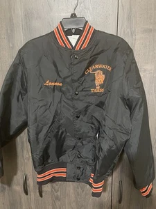 Vintage Clearwater Tigers Baseball Satin Jacket Adult Small Black Embroidered - Picture 1 of 8