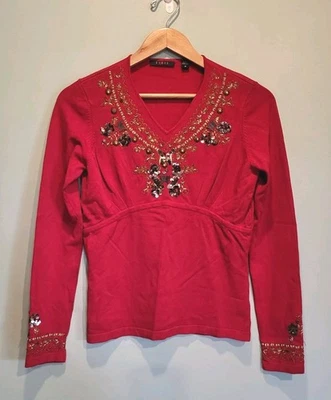 Top Babydoll Manga Larga De Colección Cyrus Rojo Dorado Cuentas Mariposa Adornado M Foto 1 de 4