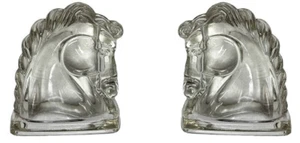 VINTAGE PAIR OF FEDERAL GLASS ART DECO HORSE HEAD BOOKENDS - Bild 1 von 5