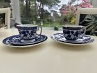 2 antique 1890 s Coalport Belfort  blue white cups saucer plates Birds Insects