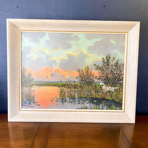Quadro murale originale Sven Jensen con cornice vintage puntatore anatra caccia arte da parete - Foto 1 di 12