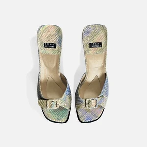 Vintage 90s Stuart Weitzman Mermaid Python Snakeskin Leather Kitten Heels 6 B - Picture 1 of 7