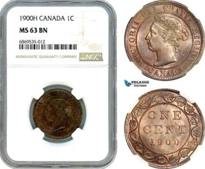 AJ009, Canada, Victoria, 1 Cent 1900 H, Heaton Mint, NGC MS63BN - Picture 1 of 1