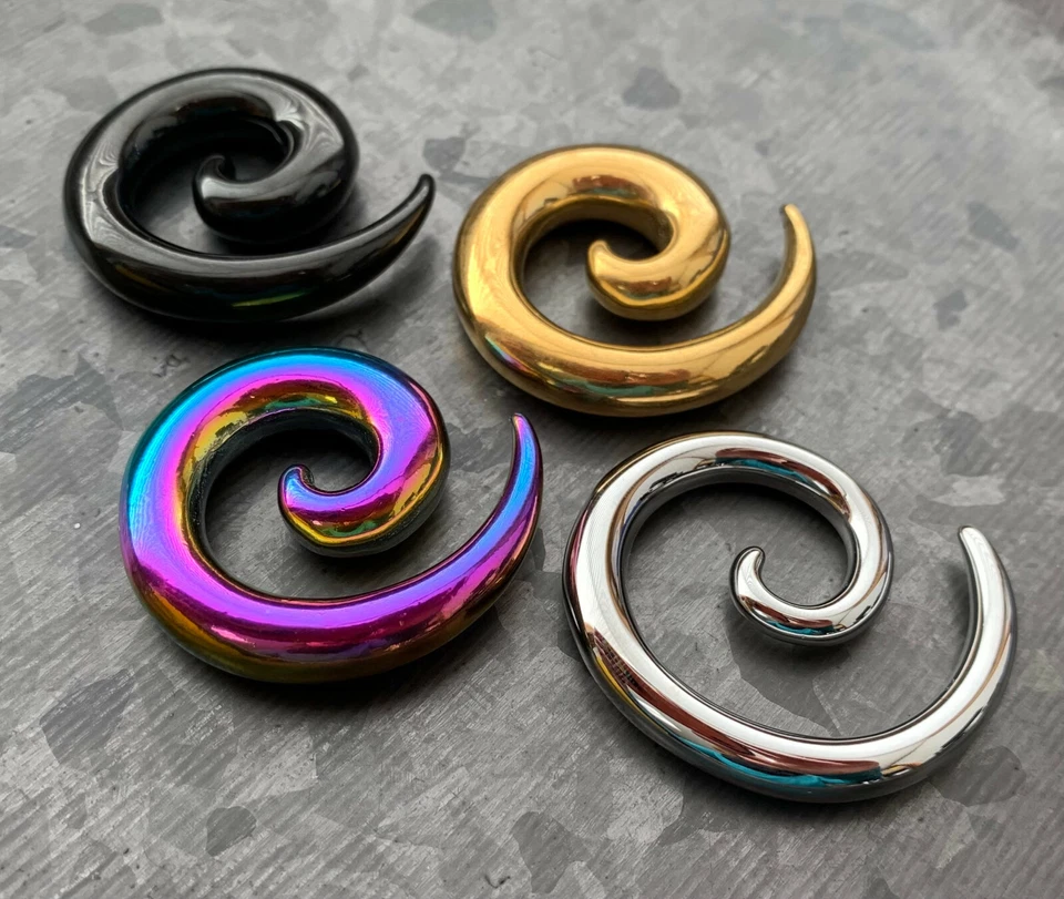 PAR Tapones Espirales Acero Quirúrgico Medidor Lóbulo Expansor Joyería Corporal Foto 1 de 4
