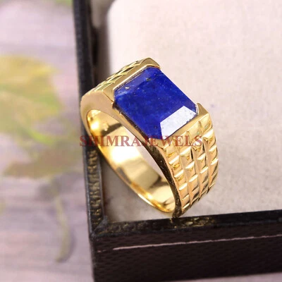 天然拉皮斯拉祖里宝石镀金 925 纯银戒指 #203 — 第 1/3 张图片