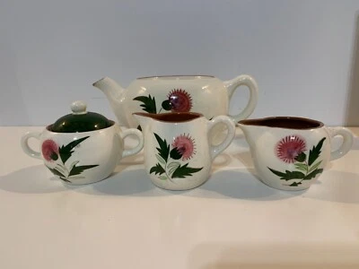 Vintage Stangl Pottery Hand Painted “Thistle” Tea Set with Additional Creamer - Image 1 of 4