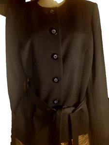 Women Evan Picone Black Pant Suit Mandarin Collar Belt Size 12 Button Down NEWT - Picture 1 of 24