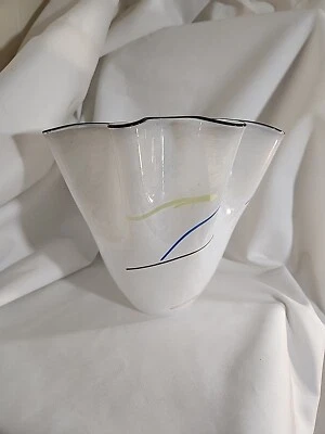 Vintage Signed Art Glass Vase 8" White Hankirchef  Kosha Boda  - Image 1 of 4