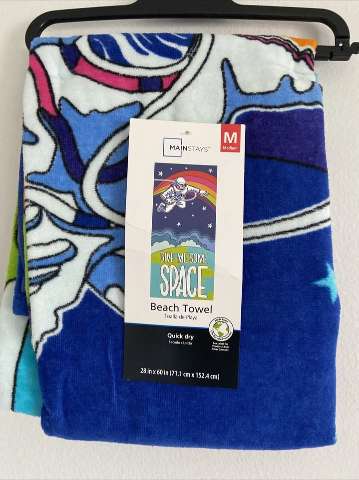 Mainstays Cotton Fast Drying Beach Towel 28” ” Blue Multi Colored Aliens