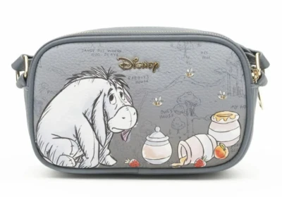 Disney Winnie The Pooh Eeyore Double Zipper Crossbody Shoulder Bag Vegan Leather - Image 1 of 4
