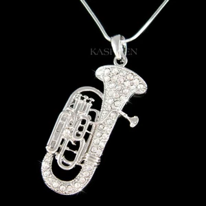 Big Tuba Euphonium made with Swarovski Crystal Eupho Euph Baritone Horn Necklace - Picture 1 of 2