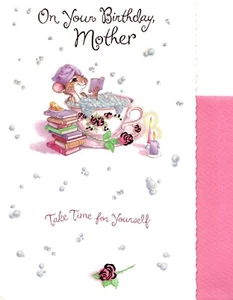 Feliz Día de la Madre Mamá Ratón Rosa Taza de té Relax Bañera Linda Powell Tarjeta de felicitación - Imagen 1 de 3