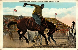 Cartolina d'epoca California Annual Rodeo Salinas Broncos Busting anni '30 - Foto 1 di 2
