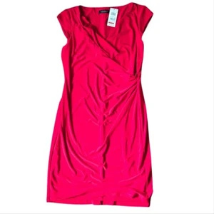 Lauren Ralph Lauren Red Lined Ruched Cocktail Dress Size 12 Sleeveless V Neck - Picture 1 of 6