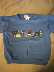 Kids M 7-8 Sweatshirt Blue with Frogs Bees Fabric fiber Print 275785 - Picture 1 of 1