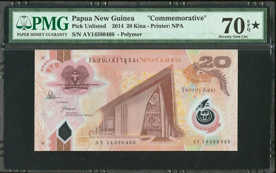 Papua New Guinea 20 Kina COMM. Polymer 2014 P-31c SUPERB GEM UNC PMG 70 EPQ/STAR - Image 1 of 2