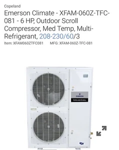 New Emerson 6 HP outdoor condensing unit 208/230/3PH , M# XFAM-060Z-TFC-081 - Picture 1 of 6