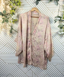 Victoria's Secret abito donna seta cintura kimono rosa asiatico stampa ventaglio OS LEGGI - Foto 1 di 9