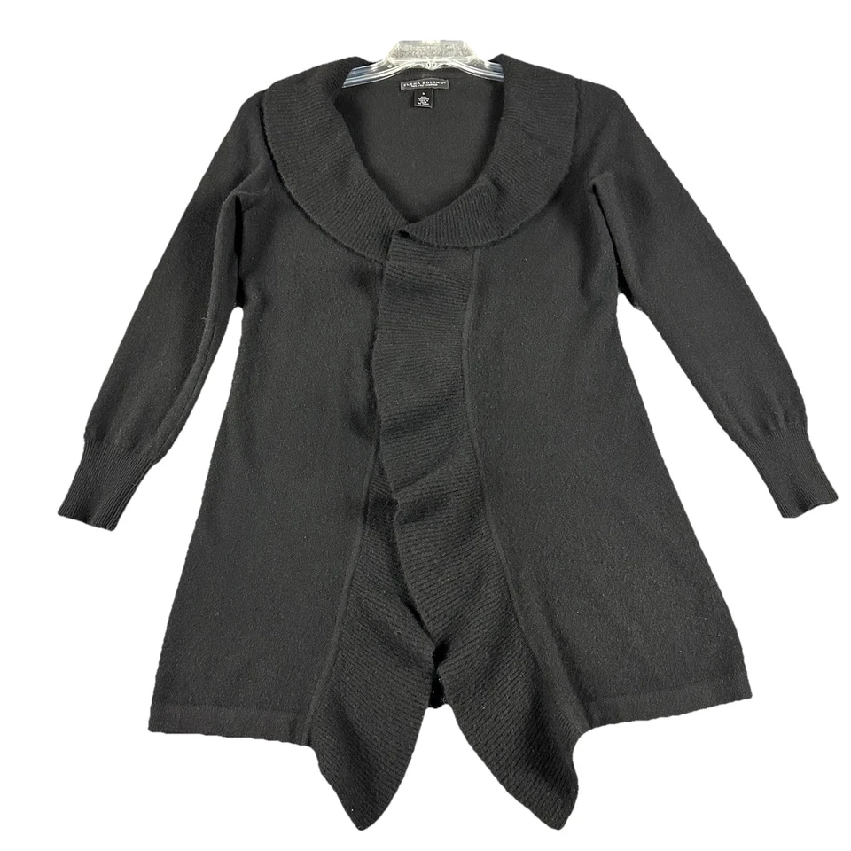 Suéter de cachemir Elena Solano para mujer mediano negro con volantes cárdigan frente abierto Foto 1 de 4