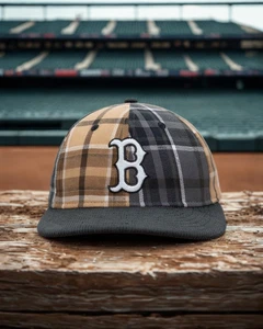 Boston Red Sox Multi Panel Plaid New Era 9FIFTY High Crown Strapback Hat NWT - Picture 1 of 8