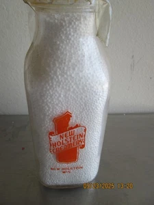 Bottiglia latte pinta vetro crema Holstein vintage nuova Holstein Wis. - Foto 1 di 4