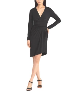Ralph Lauren Dress Womens 12 Little Black Surplice Ruched Stretch Basic NWT $165 - Picture 1 of 19