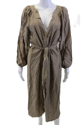 Vestido envolvente de caftán marrón con cuello en V manga larga viscosa poliéster talla S de Zara para mujer Foto 1 de 4