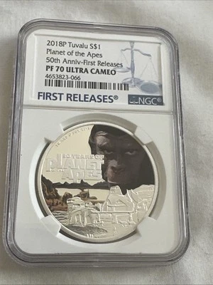 2018P Tuvalu S$1 PLANET OF THE APES 50th Anniversary-First Releases PF70UC  NGC - Image 1 of 4