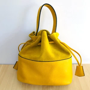 Borse in Pelle Yellow Italian Leather & Suede Bucket Bag Handbag Shoulder Strap - Picture 1 of 17