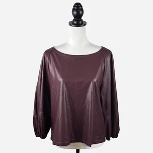 LOFT Shirt Faux Leather Draped 3/4 Sleeve Size M Wine NEW - Picture 1 of 10