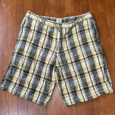 Island Republic Mens 36 Linen Blend Chino Shorts 9" Inseam Yellow Plaid - Image 1 of 4