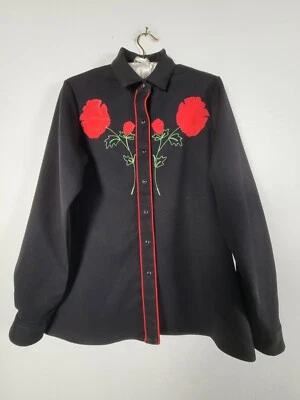 Camisa vintage años 80 camafeo rosa bordada frente a presión occidental negra13 Foto 1 de 4