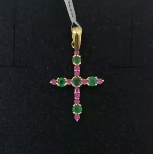 Anhänger Gold 18k 750 Mls. Kreuz Mit Smaragde Und Rubine - Bild 1 von 6