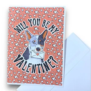 Red Heeler Valentine's Day Card Handmade Holiday Cattle Dog Greeting Card Gift - Picture 1 of 3