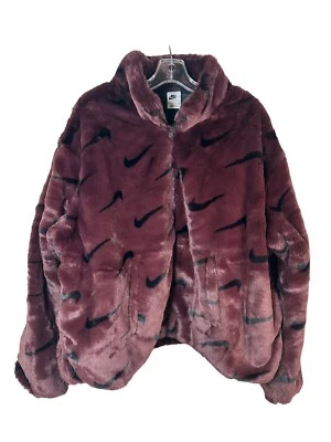 NWT Nike Womens Sportswear Faux Fur Plush Jacket Burgundy Crush Size 2X Check - Image 1 of 4