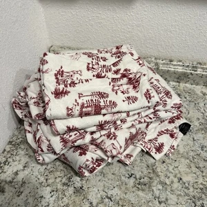 Queen Cuddl Duds 100% Cotton Heavyweight Flannel Sheet Set LODGE Pattern Red - Picture 1 of 3